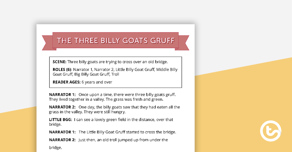 读者剧场年代预览图像cript - Three Billy Goats Gruff - teaching resource
