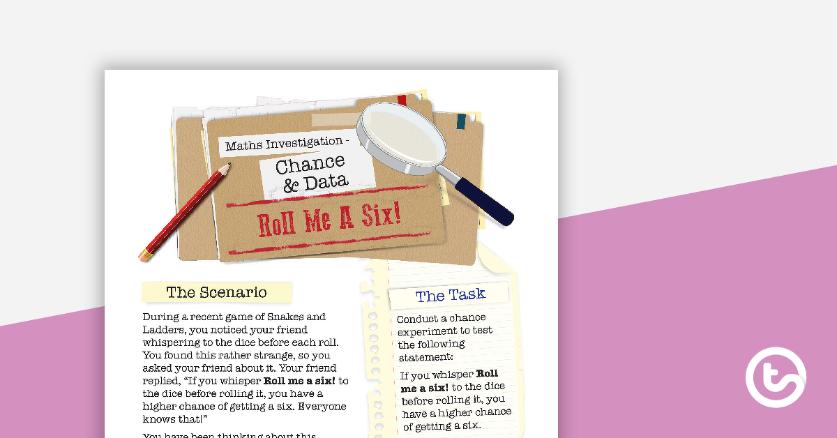 Preview image for Chance and Data Maths Investigation - Roll Me a Six! - teaching resource