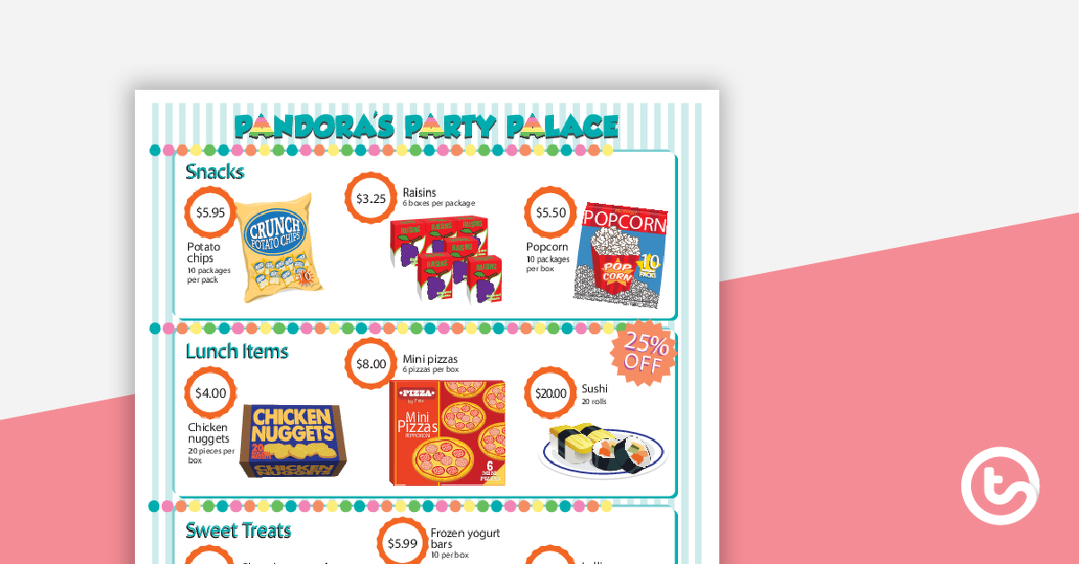 Preview image for Pandora's Party Palace Math Activity - Upper Level Version - teaching resource
