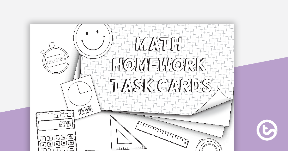 带有工作表的数学作业卡预览图像-BW-教学资源