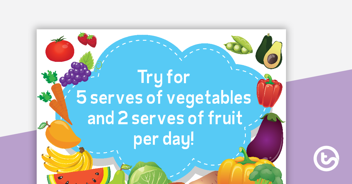 预览图像尝试2和5个水果和蔬菜的海报——教学资源