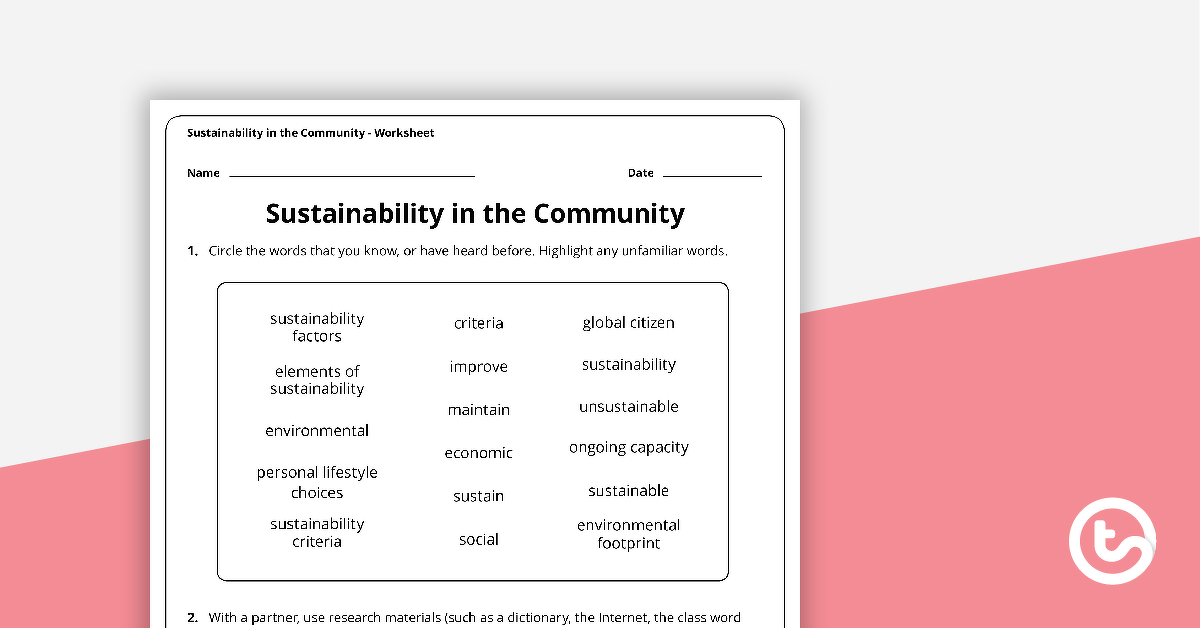 Preview image for Sustainability in the Community Worksheet - teaching resource