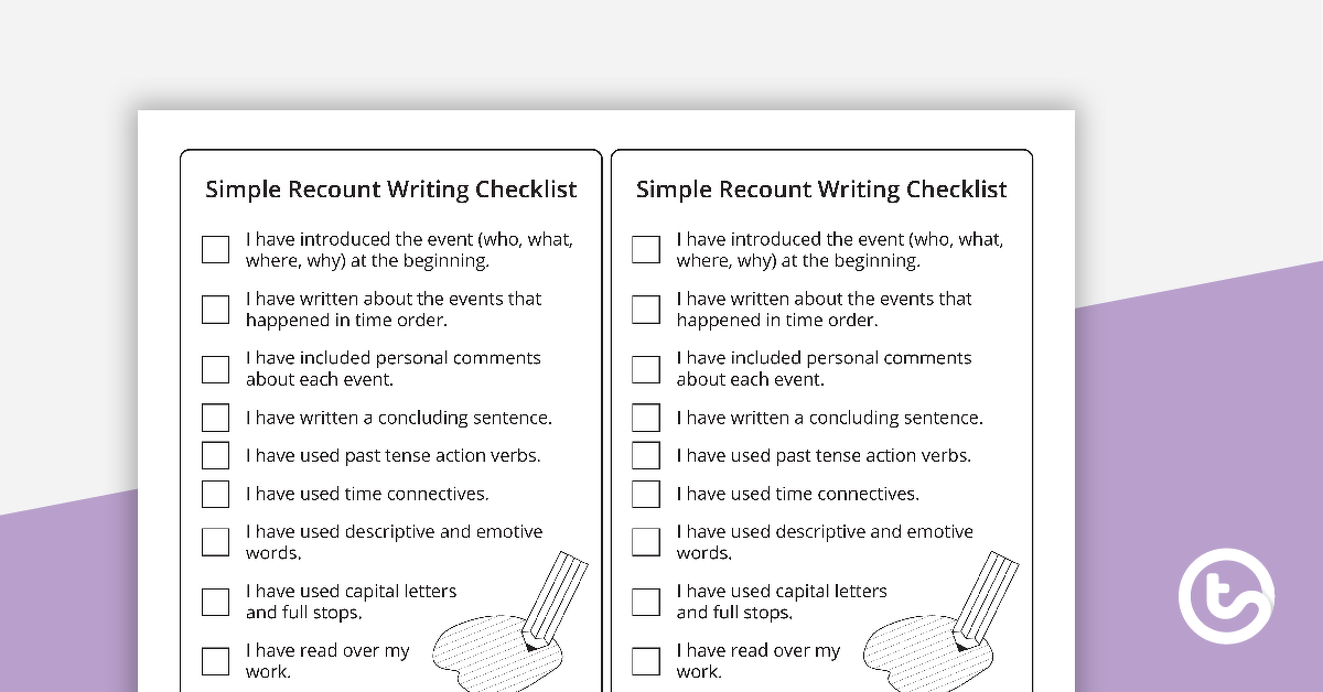 Preview image for Simple Recount Writing Checklist - teaching resource