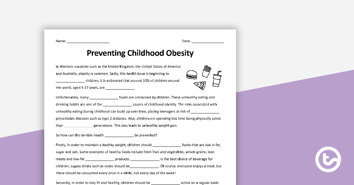 预览图像对预防儿童肥胖填充工作表——教学资源