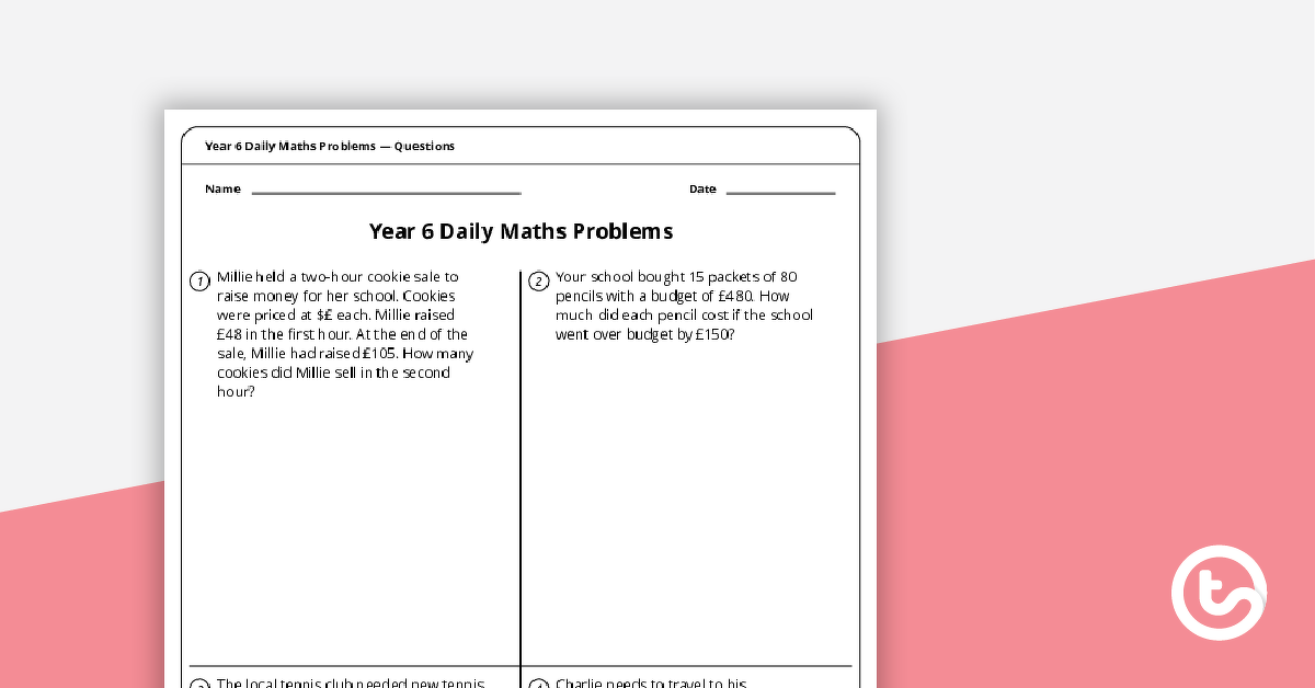 Preview image for Daily Maths Word Problems - Year 6 (Worksheets) - teaching resource