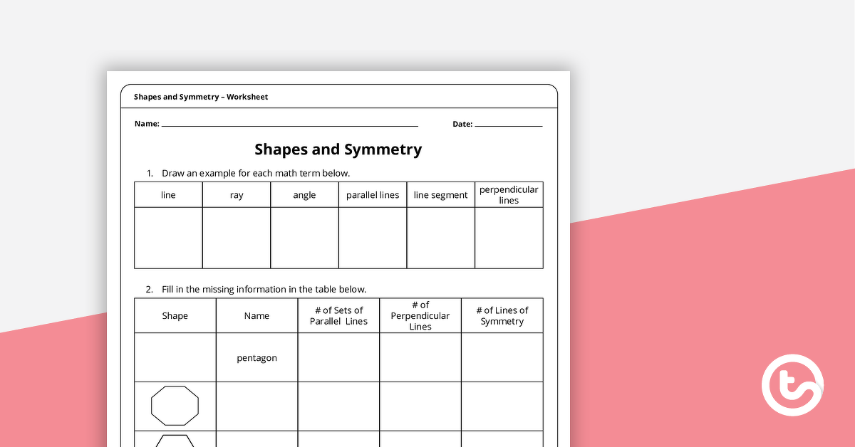 Preview image for Shapes and Symmetry - Worksheet - teaching resource
