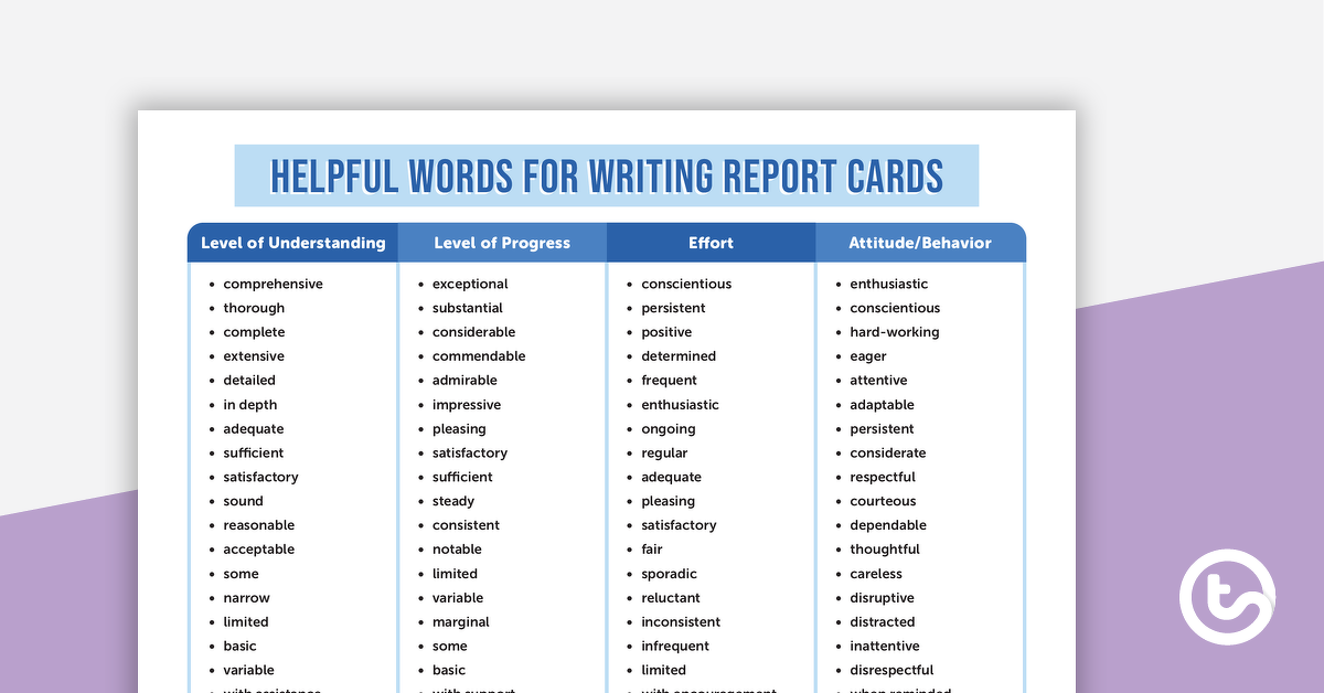 Image of Helpful Words for Report Cards