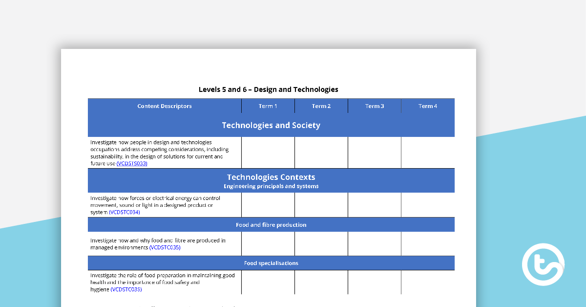 Preview image for Technologies Term Tracker (Victorian Curriculum) - Levels 5 and 6 - teaching resource