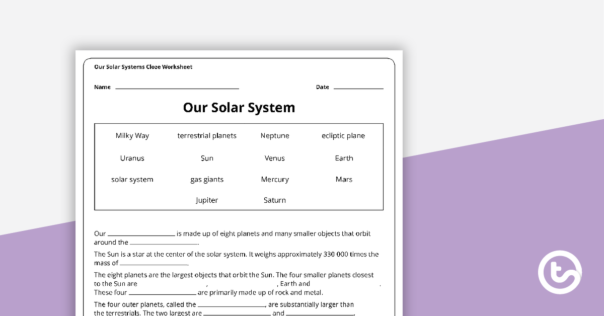 our solar system cloze worksheet teach starter