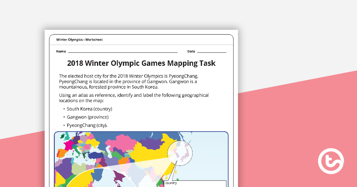 Preview image for 2018 Winter Olympic Games Mapping Task Worksheet - teaching resource