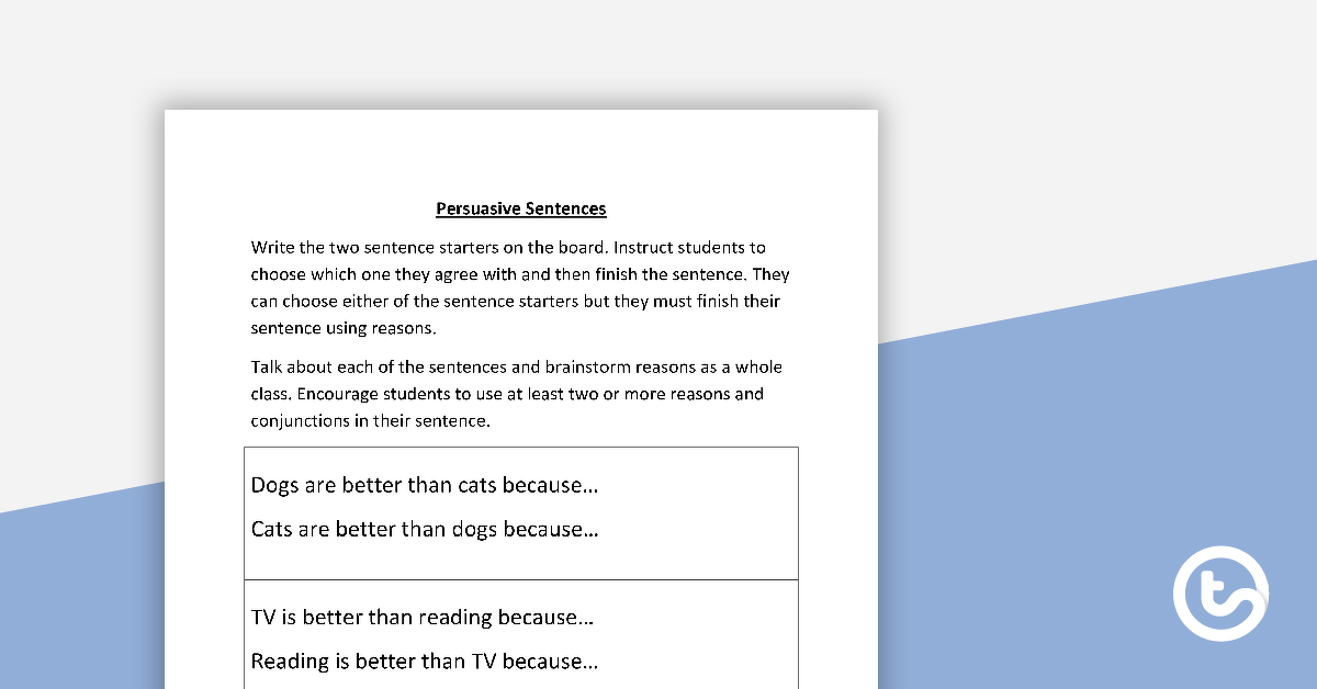 Preview image for Persuasive Sentence Worksheet - teaching resource