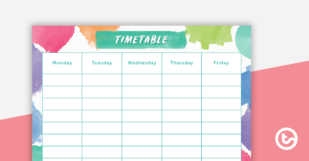预览图像Rainbow Watercolor - Weekly Timetable - teaching resource