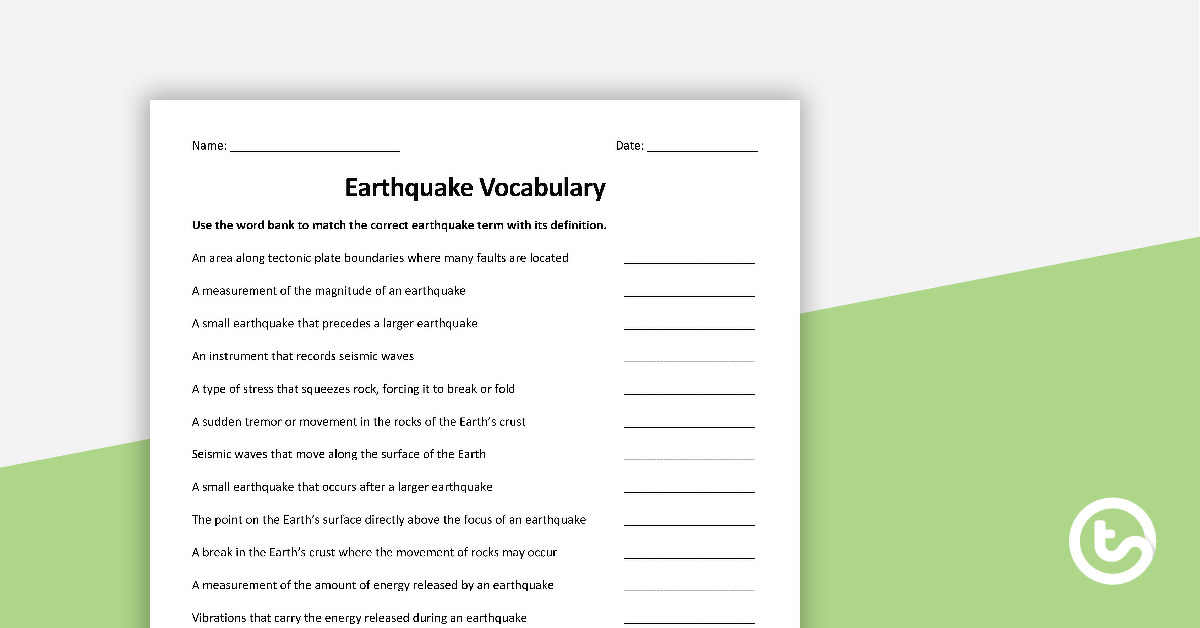 预览图像的地震——词汇表——教学资源