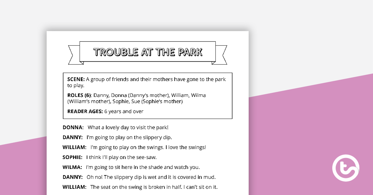 读者剧场年代预览图像cript - Trouble at the Park - teaching resource