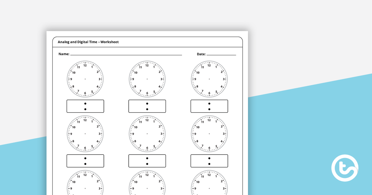 blank digital and analog clock worksheet teach starter