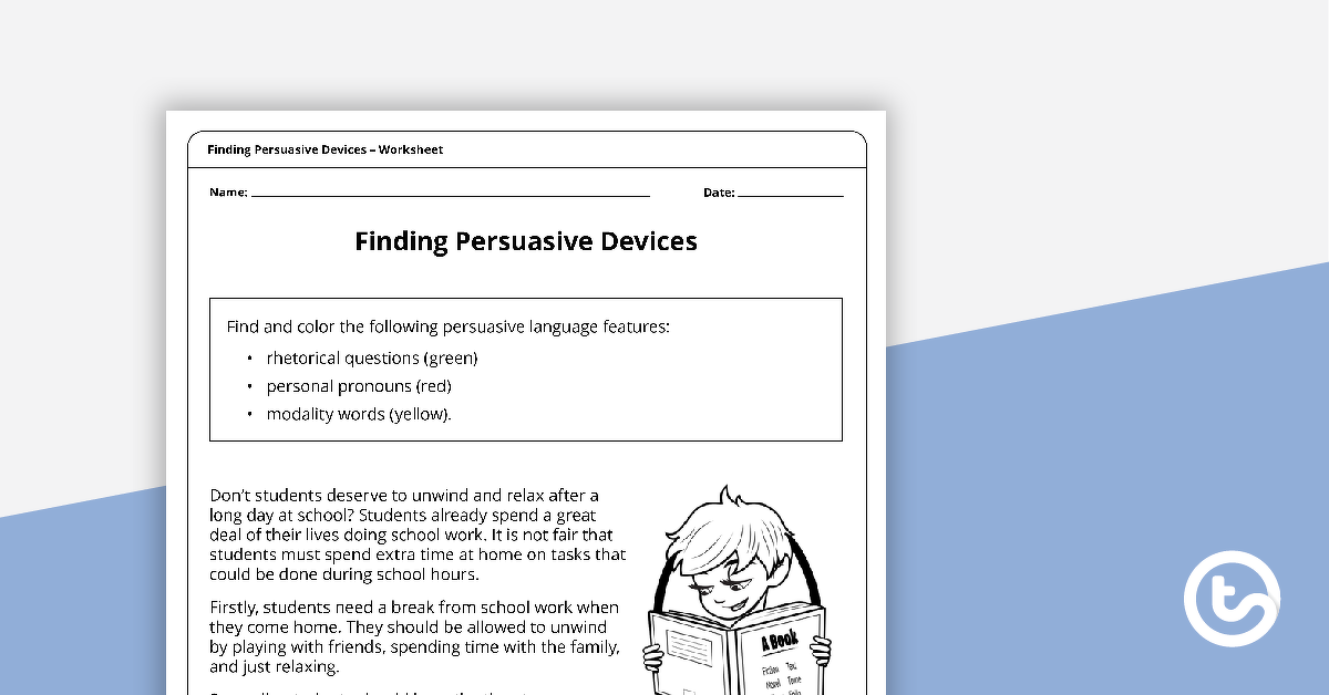 Preview image for Finding Persuasive Devices Worksheet - teaching resource