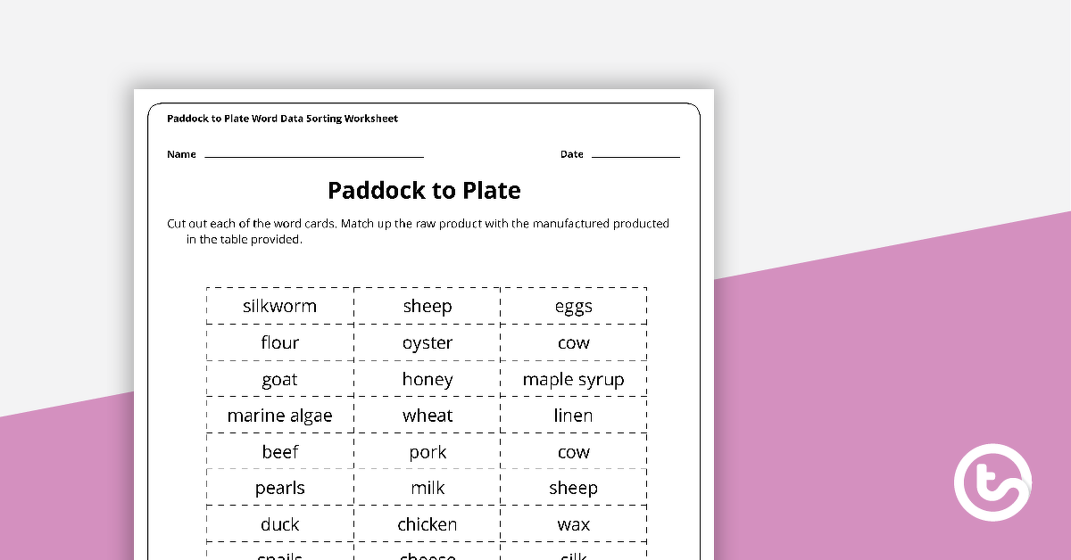 Preview image for Paddock to Plate Data Sorting Worksheet - teaching resource