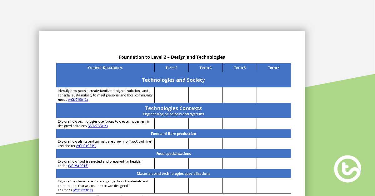 Preview image for Technologies Term Tracker (Victorian Curriculum) - Foundation to Level 2 - teaching resource