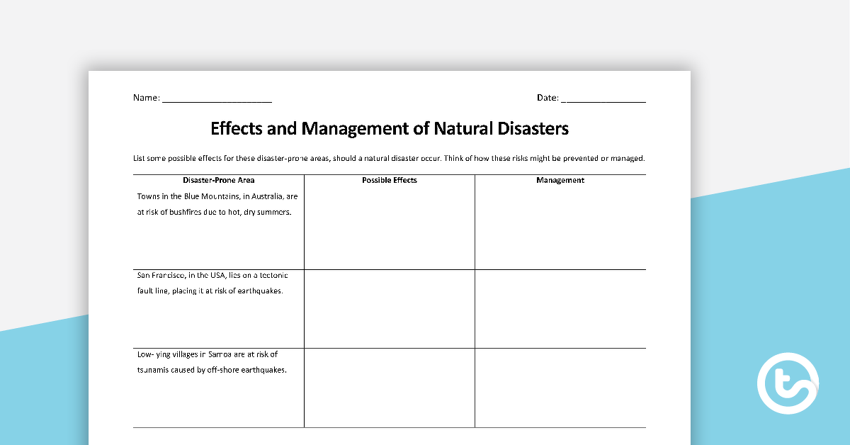 预览图像的自然灾害影响和管理工作表——教学资源