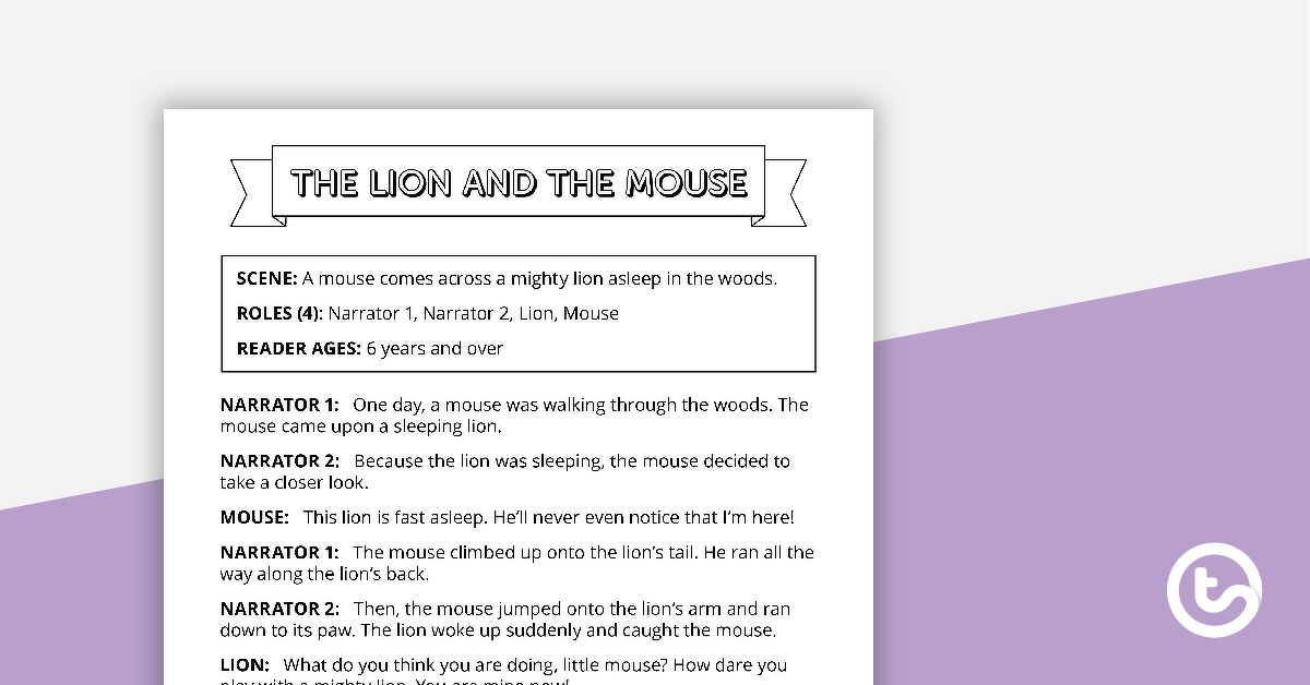 读者剧场年代预览图像cript - Lion and the Mouse - teaching resource