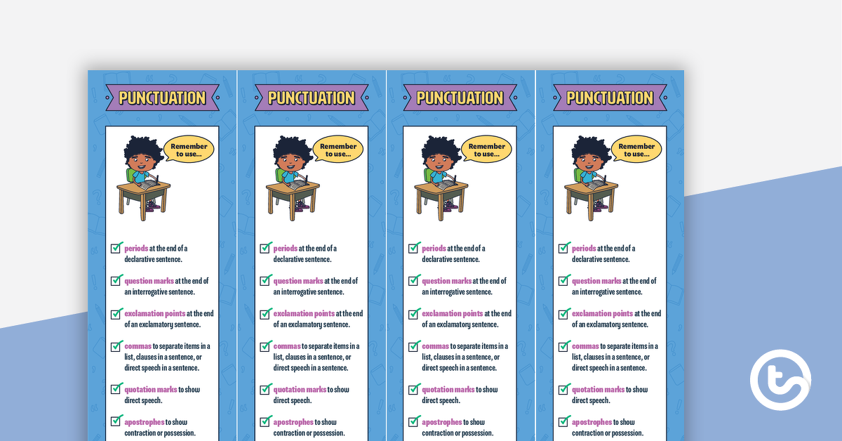 Preview image for Punctuation Bookmarks – Upper Grades - teaching resource