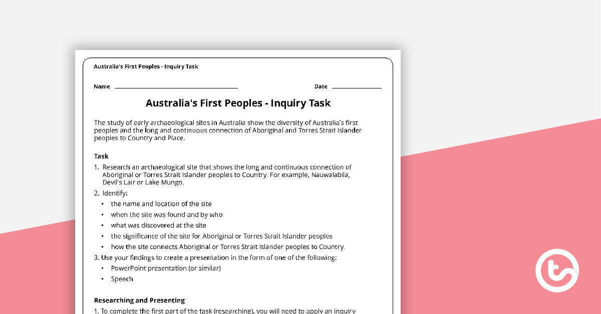 Preview image for Australia's First Peoples Inquiry Task - teaching resource