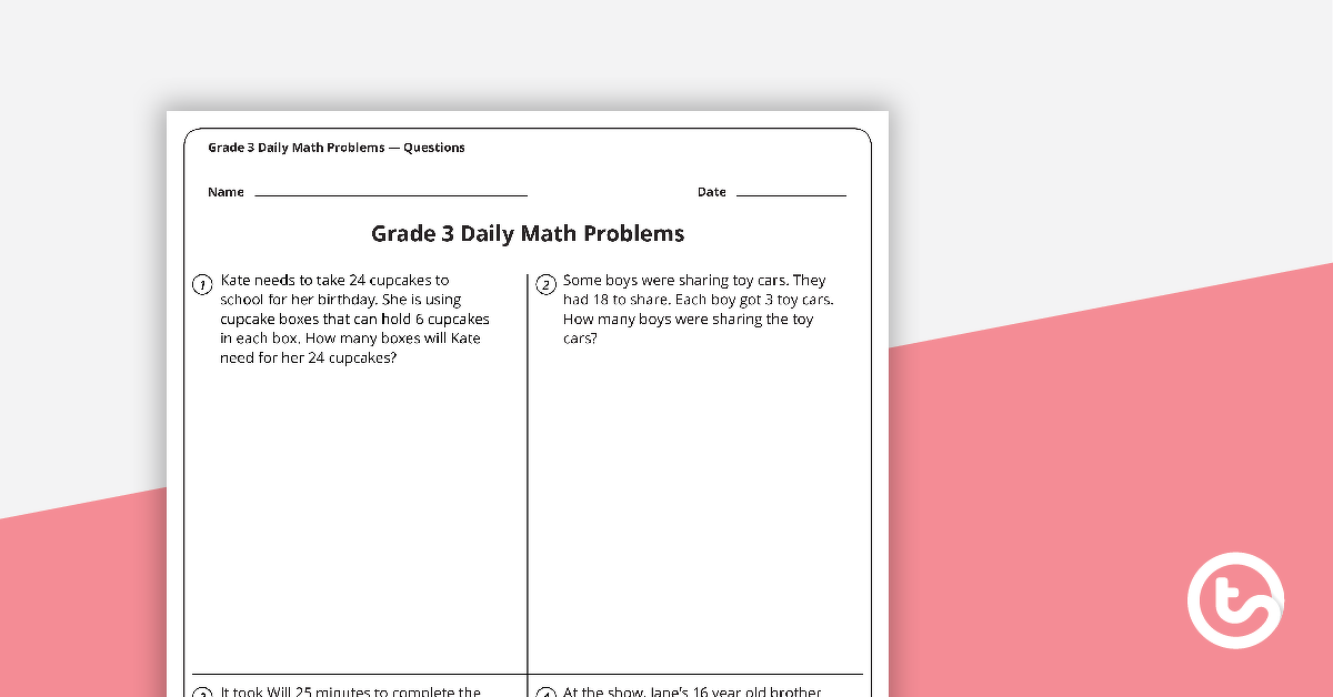 daily math word problems grade 3 worksheets teach starter