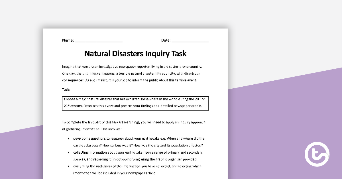 预览图像的自然灾害——报纸报道——教学资源调查任务