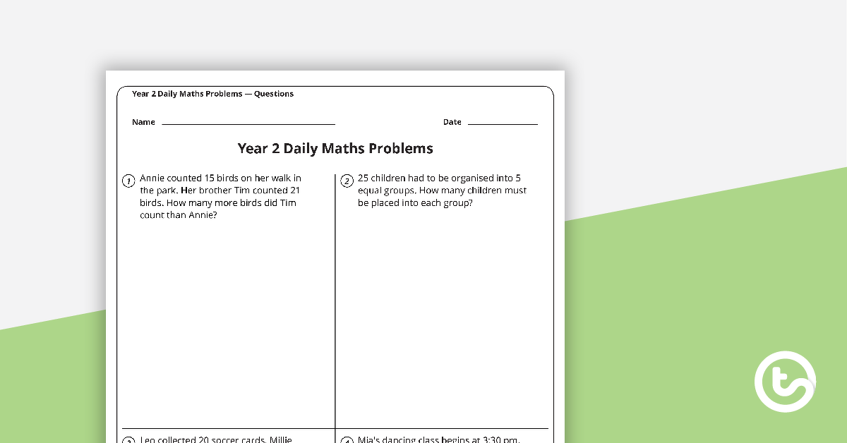 daily maths word problems year 2 worksheets teach starter