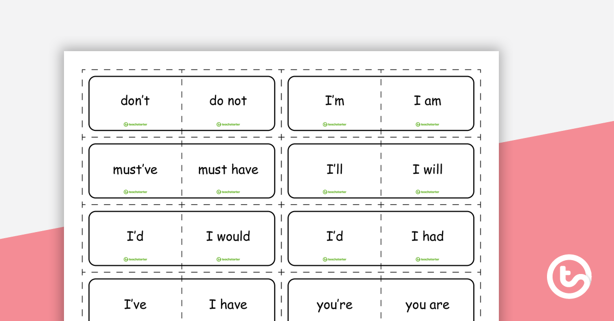 Preview image for Contraction Match-Up Cards (8 per page) - teaching resource
