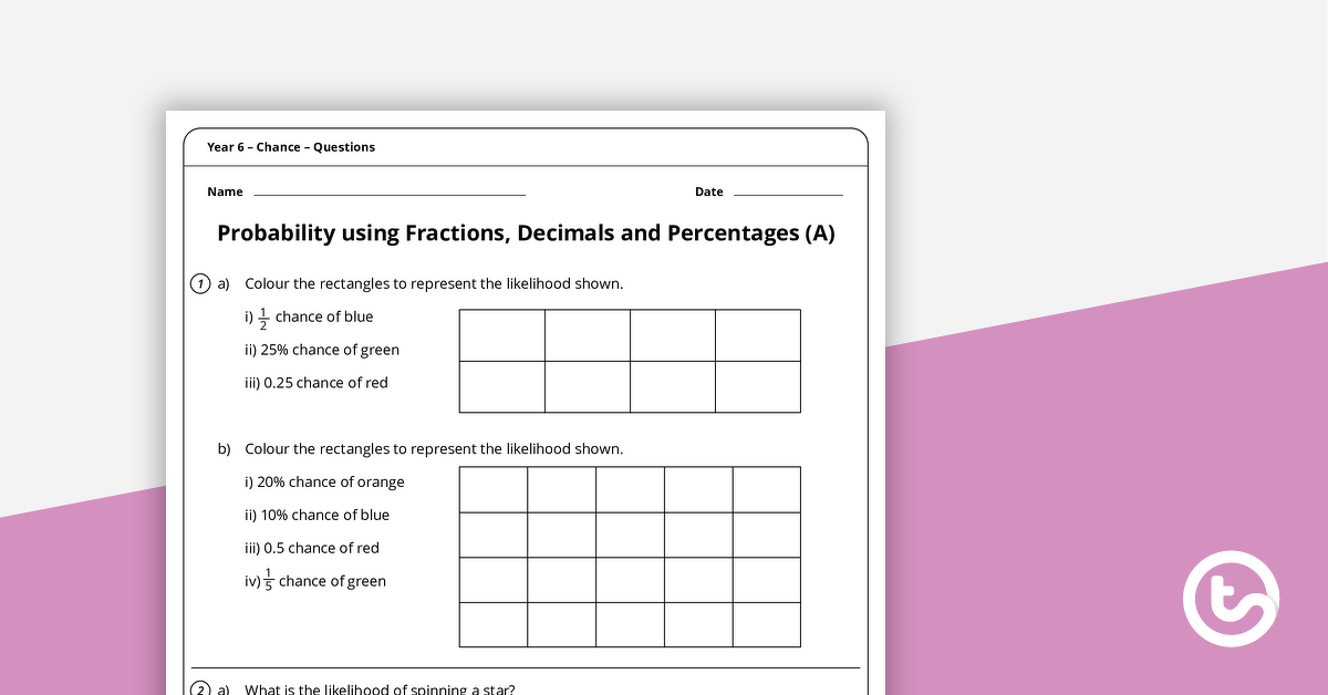 Preview image for Chance Worksheets - Year 6 - teaching resource