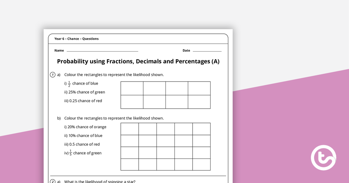 chance worksheets year 6 teach starter