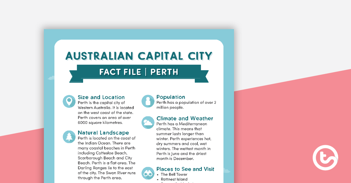 Preview image for Natural and Human Features of Australia - Perth Fact File - teaching resource