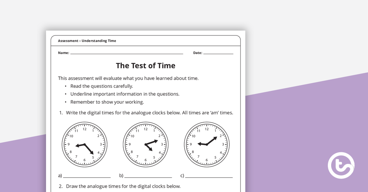 预览图像的测试时间工作表——教学资源