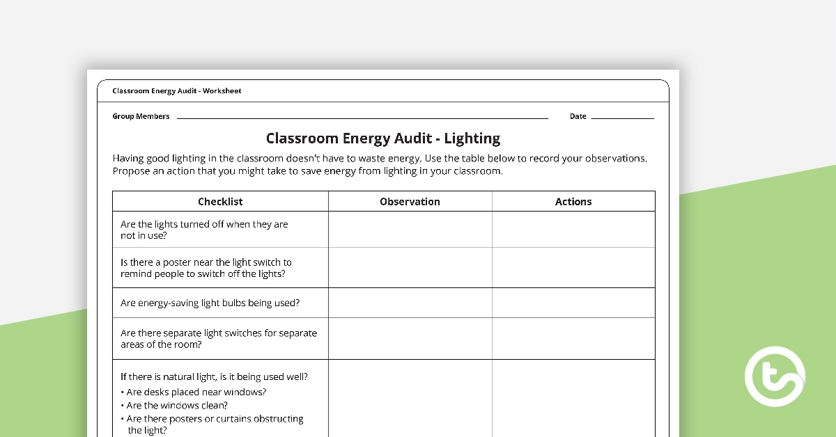 Preview image for Classroom Energy Audit Worksheet - teaching resource