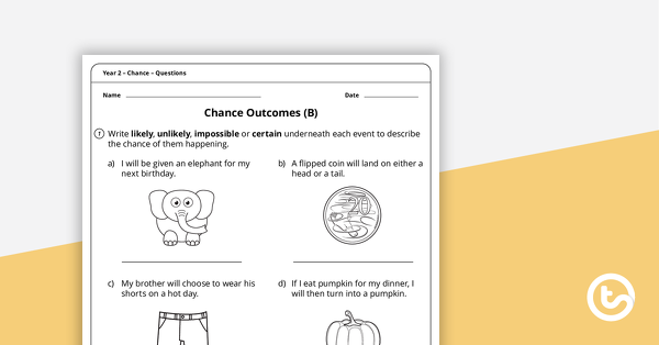 chance worksheets year 2 teach starter