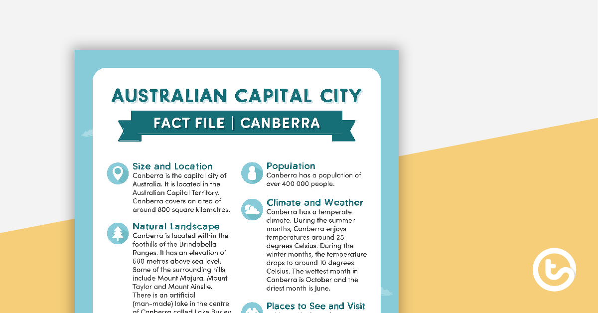 Preview image for Natural and Human Features of Australia - Canberra Fact File - teaching resource