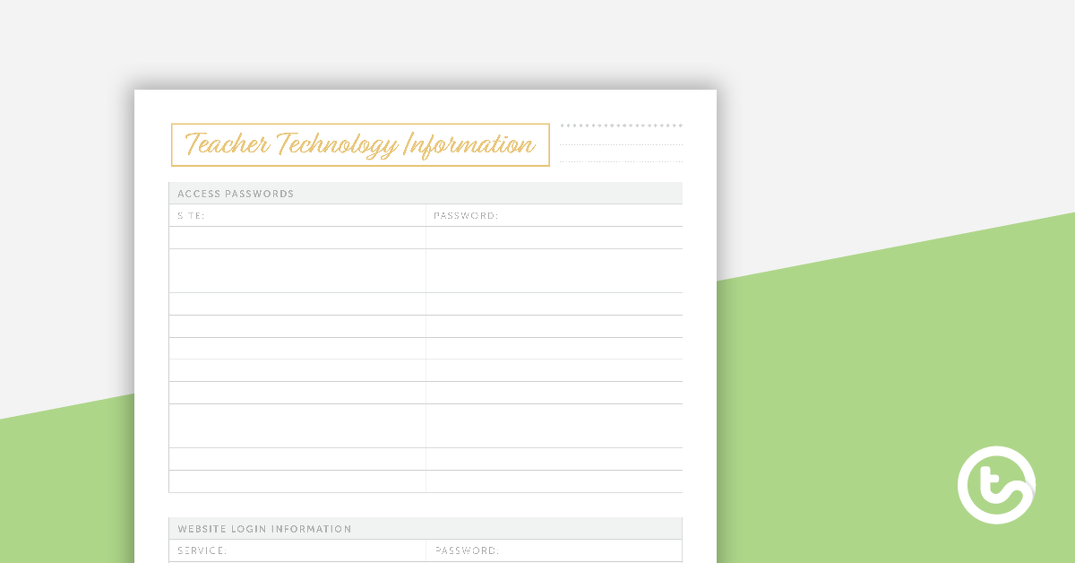 预览图像脸红花朵Printable Teacher Planner - Technology Passwords Page (Teacher) - teaching resource