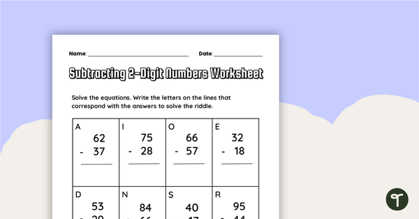 Preview image for Subtracting 2-Digit Numbers Worksheet - teaching resource
