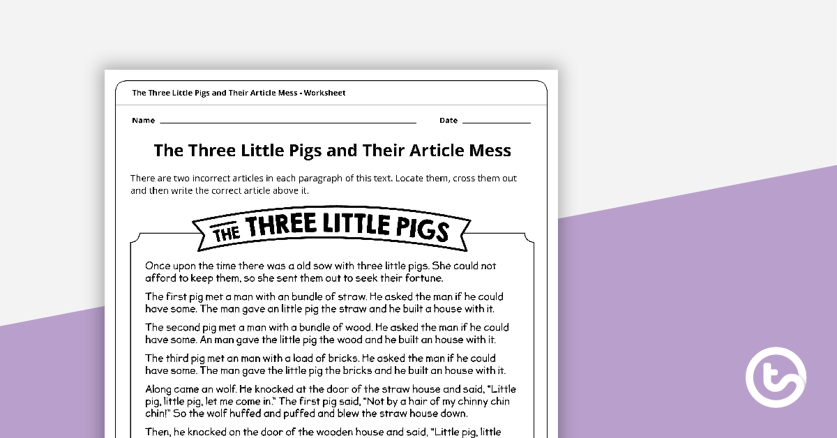 预览图像的三只小猪和他们的文章混乱——工作表——教学资源