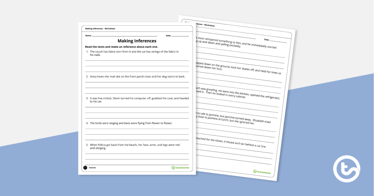 making inferences worksheet teach starter