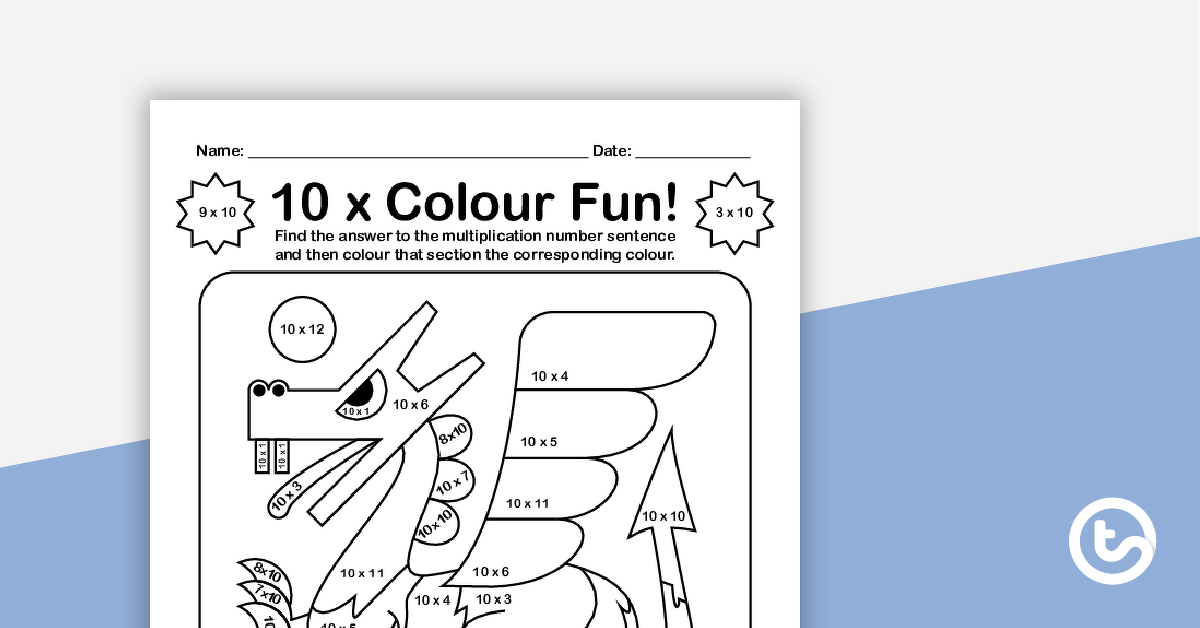 Preview image for Colour by Number - 10 x Multiplication Facts - teaching resource