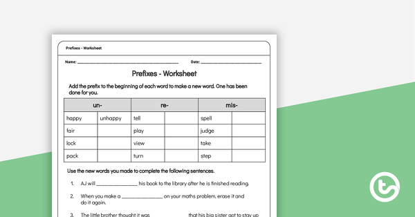预览图像for Prefixes - Worksheet - teaching resource
