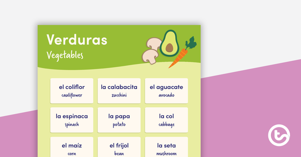 蔬菜预览图像 - 西班牙语海报 - 教学资源