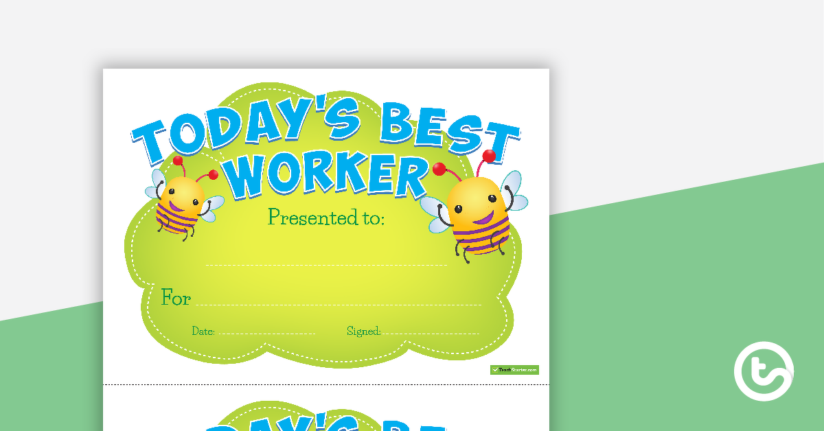 Preview image for Today's Best Worker Certificate - teaching resource