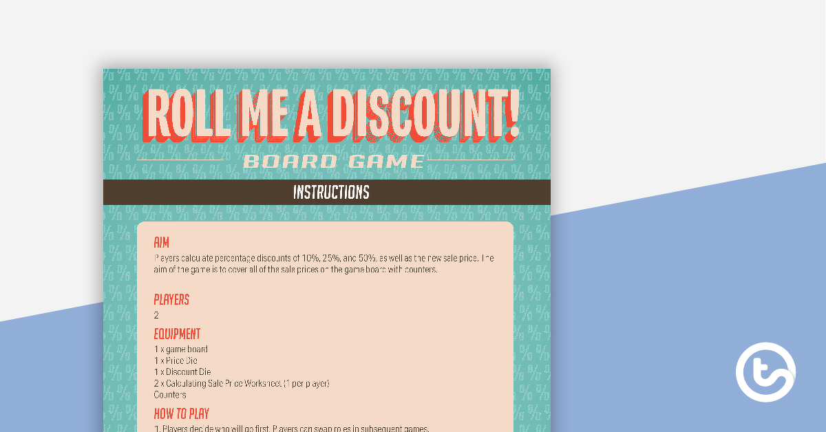 Preview image for Roll Me a Discount! Board Game - teaching resource