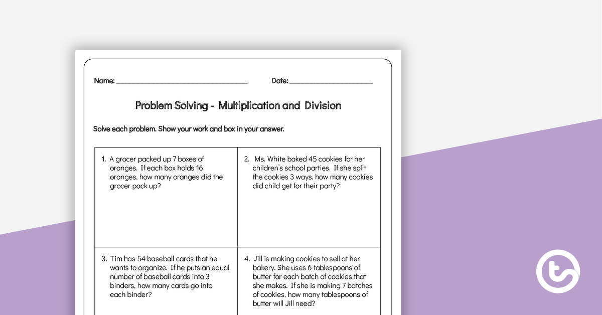 Preview image for Problem Solving - Multiplication and Division Worksheet - teaching resource