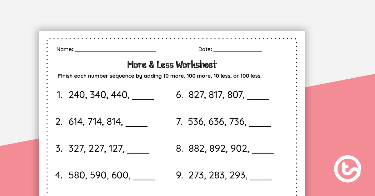 Preview image for More and Less Worksheet - teaching resource