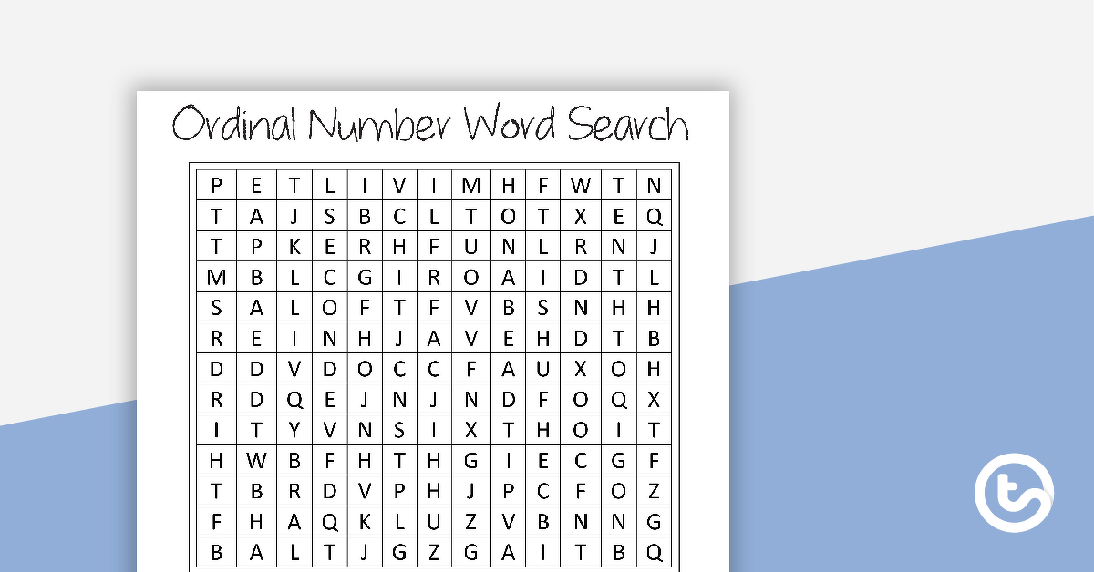 Preview image for Ordinal Number Word Search with Solution - teaching resource