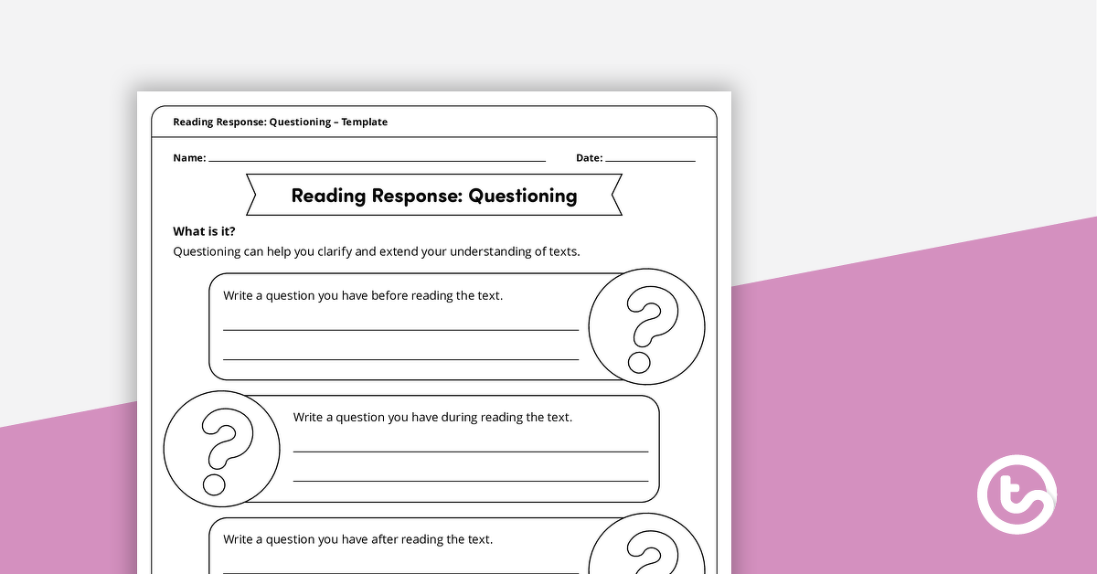 Preview image for Reading Response Questioning – Template - teaching resource